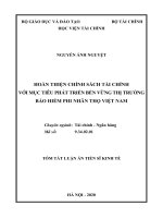 Tóm tắt Luận án tiến sĩ Kinh tế: Hoàn thiện chính sách tài chính với mục tiêu phát triển bền vững thị trường bảo hiểm phi nhân thọ Việt Nam