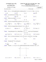 Đề thi học kì 2 toán 12 năm 2019 2020 sở GDKHCN bạc liêu 