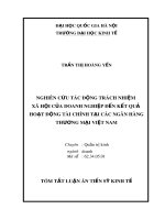 Tóm tắt Luận án tiến sĩ Kinh tế: Nghiên cứu tác động trách nhiệm xã hội của doanh nghiệp đến kết quả hoạt động tài chính tại các ngân hàng thương mại Việt Nam