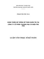Luận văn thạc sỹ - Hoàn thiện hệ thống kế toán quản trị tại Công ty Cổ phần Thương mại Cơ điện Tân Phú