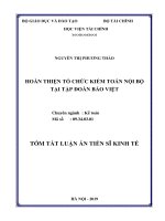 Tóm tắt Luận án tiến sĩ Kinh tế: Hoàn thiện tổ chức kiểm toán nội bộ tại Tập đoàn Bảo Việt