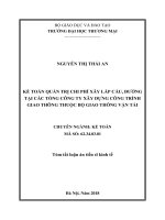 Tóm tắt luận án Tiến sĩ Kinh tế: Kế toán quản trị chi phí xây lắp cầu, đường tại các tổng công ty xây dựng công trình giao thông thuộc Bộ Giao thông Vận tải