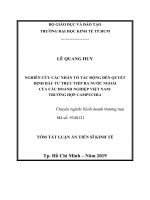 Tóm tắt luận án Tiến sĩ Kinh tế: Nghiên cứu các nhân tố tác động đến quyết định đầu tư trực tiếp ra nước ngoài của các doanh nghiệp Việt Nam – trường hợp Campuchia