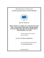 Phân tích các nhân tố ảnh hưởng đến việc chậm nộp thuế đối với hộ kinh doanh trên địa bàn quận bình thủy, thành phố cần thơ 