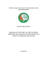ĐÁNH GIÁ sự TUÂN THỦ các THỦ tục HÀNH CHÍNH LIÊN QUAN đến bảo vệ môi TRƯỜNG tại CÔNG TY cổ PHẦN hà yến, hà nội 