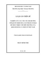 Nghiên cứu các yếu tố ảnh hưởng tới quyết định mua sản phẩm có bao bì thân thiện với môi trường của khách hàng cá nhân ở việt nam 