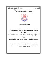 KHẨU PHẦN ăn và TÌNH TRẠNG DINH DƯỠNG của TRẺ dưới 24 THÁNG TUỔI tại một số xã ở HUYỆN MAI sơn, sơn LA năm 2016 