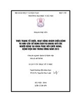 THựC TRạNG tổ CHứC, HOạT ĐộNG KHáM CHữA BệNH và NHU cầu sử DụNG DịCH vụ NGOàI GIờ của NGƯờI BệNH tại KHOA PHụC hồi CHứC NĂNG, BệNH VIệN NHI TRUNG ƯƠNG năm 2015 