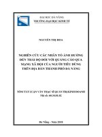 Tóm tắt luận văn Thạc sĩ Quản trị kinh doanh: Nghiên cứu các nhân tố ảnh hưởng đến thái độ đối với quảng cáo qua mạng xã hội của người tiêu dùng trên địa bàn thành phố Đà Nẵng