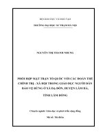 PHỐI hợp mặt TRẬN tổ QUỐC với các đoàn THỂ CHÍNH TRỊ   xã hội TRONG GIÁO dục NGƯỜI dân bảo vệ RỪNG ở xã đạ đờn, HUYỆN lâm hà, TỈNH lâm ĐỒNG 