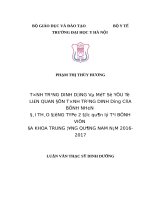 TÌNH TRẠNG DINH DƯỠNG và một số yếu tố LIÊN QUAN đến TÌNH TRẠNG DINH DƯỠNG của BỆNH NHÂN đái THÁO ĐƯỜNG TYPE 2 được QUẢN lý tại BỆNH VIỆN đa KHOA TRUNG ƯƠNG QUẢNG NAM năm 2016 2017 