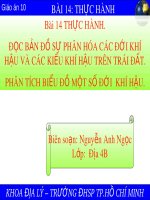 Bài giảng Địa lí lớp 10 - Bài 14: Thực hành đọc bản đồ sự phân hóa các đới khí hậu và các kiểu khí hậu trên trái đất, phân tích biểu đồ một số đới khí hậu