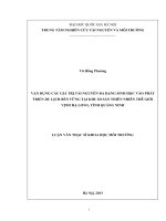 VẬN DỤNG CÁC GIÁ TRỊ TÀI NGUYÊN ĐA DẠNG SINH HỌC VÀO PHÁT TRIỂN DU LỊCH BỀN VỮNG TẠI KHU DI SẢN THIÊN NHIÊN THẾ GIỚI VỊNH HẠ LONG, TỈNH QUẢNG NINH