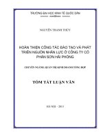 Tóm tắt Luận văn Thạc sĩ Quản trị kinh doanh: Hoàn thiện công tác đào tạo và phát triển nguồn nhân lực ở Công ty cổ phần Sơn Hải Phòng