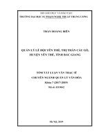 Tóm tắt luận văn Thạc sĩ Quản lý văn hóa: Quản lý lễ hội Yên Thế, thị trấn Cầu Gồ, huyện Yên Thế, tỉnh Bắc Giang