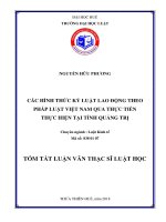 Tóm tắt Luận văn thạc sĩ Luật học: Các hình thức kỷ luật lao động theo pháp luật Việt Nam qua thực tiễn thực hiện tại tỉnh Quảng Trị