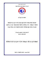 Tóm tắt Luận văn thạc sĩ Luật học: Pháp luật về giải quyết tranh chấp giữa các thành viên trong công ty – Thực tiễn tại Tòa án nhân dân tỉnh Quảng Nam