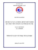 Tóm tắt Luận văn thạc sĩ Luật học: Chế độ tai nạn lao động, bệnh nghề nghiệp qua thực tiễn áp dụng tại tỉnh Quảng Trị
