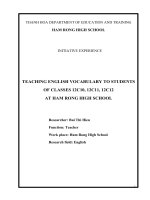 Teaching english vocabulary to students of classes 12c10, 12c11, 12c12 at ham rong high school 