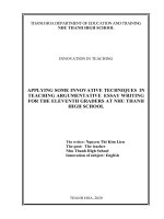 APPLYING SOME INNOVATIVE TECHNIQUES IN TEACHING ARGUMENTATIVE ESSAY WRITING FOR THE ELEVENTH GRADERS AT NHU THANH HIGH SCHOOL 