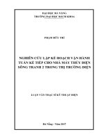 Nghiên cứu lập kế hoạch vận hoành tuần kế tiếp cho nhà máy thủy điện sông tranh 2 trong thị trường điện 