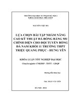 Lựa chọn bài tập nhằm nâng cao kỹ thuật đá bóng bằng mu chính diện cho đội tuyển bóng đá nam khối 11 trường THPT triệu quang phục   hưng yên 
