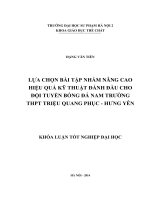 Lựa chọn bài tập nhằm nâng cao hiệu quả kỹ thuật đánh đầu cho đội tuyển bóng đá nam trường THPT triệu quang phục   hưng yên 