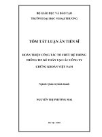 Tóm tắt luận án Tiến sĩ Quản trị kinh doanh: Hoàn thiện công tác tổ chức hệ thống thông tin kế toán tại các công ty chứng khoán Việt Nam