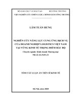 Tóm tắt luận án Tiến sĩ Kinh tế: Nghiên cứu năng lực cung ứng dịch vụ của doanh nghiệp Logistics Việt Nam tại vùng kinh tế trọng điểm Bắc Bộ