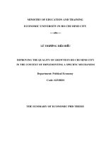 The summary of Economic Phd thesis: Improving the quality of growth in Ho Chi Minh city in the context of implementing a specific mechanism