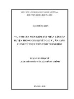 VAI TRÒ CỦA VIỆN KIỂM SÁT NHÂN DÂN CẤP HUYỆN TRONG GIẢI QUYẾT CÁC VỤ ÁN HÀNH CHÍNH TỪ THỰC TIỄN TỈNH THANH HÓA