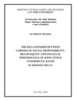 Summary of the thesis Business administration: The relationship between corporate social responsibility, brand equity and financial performance of joint-stock commercial banks in Mekong