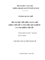 Tóm tắt luận án Tiến sĩ Kinh tế: Đầu tư trực tiếp nước ngoài, chất lượng thể chế và tinh thần lập nghiệp ở các thị trường mới nổi