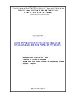 Some experiences in teaching skills of speaking english for primary students 