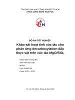 Khảo sát hoạt tính xúc tác cho phản ứng decarboxylation dầu thực vật trên xúc tác MgOSiO2