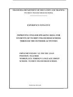 IMPROVING ENGLISH SPEAKING SKILL FOR STUDENTS OF TO HIEN THANH HIGH SCHOOL    