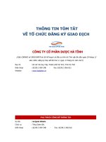 THÔNG TIN TÓM TẮT VỀ TỔ CHỨC ĐĂNG KÝ GIAO DỊCH CÔNG TY CỔ PHẦN DƯỢC HÀ TĨNH