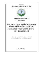 Khóa luận tốt nghiệp dược sĩ: Xây dựng đồng thời quy trình xác định đồng thời methanol và ethanol trong máu bằng GC – headspace