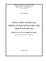 Luận văn sư phạm Tăng cường nguồn lực thông tin địa chí tại Thư viện Tỉnh Tuyên Quang