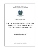 Các yếu tố ảnh hưởng tới ý định khởi nghiệp của thanh niên tại huyện châu đức tỉnh bà rịa   vũng tàu 