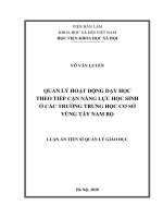 Quản lý hoạt động dạy học theo tiếp cận năng lực học sinh ở các trường trung học cơ sở vùng tây nam bộ