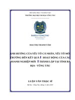 Ảnh hưởng của yếu tố cá nhân, yếu tố môi trường đến kết quả hoạt động của các doanh nghiệp mới thành lập tại tỉnh BRVT 