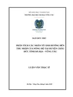 Phân tích các nhân tố ảnh hưởng đến thu nhập của nông hộ tại huyện châu đức tỉnh bà rịa   vũng tàu 