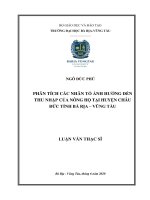 Phân tích các nhân tố ảnh hưởng đến thu nhập của nông hộ tại huyện châu đức tỉnh bà rịa   vũng tàu 