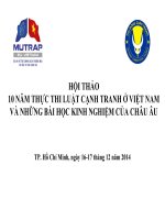 SLIDE HỘI THẢO10 NĂM THỰC THI LUẬT CẠNH TRANH Ở VIỆT NAMVÀ NHỮNG BÀI HỌC KINH NGHIỆM CỦA CHÂU ÂU