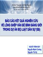 SLIDE BÁO CÁO KẾT QUẢ NGHIÊN CỨUVỀ LỒNG GHÉP VẤN ĐỀ BÌNH ĐẲNG GIỚI VỀ LỒNG GHÉP VẤN ĐỀ BÌNH ĐẲNG GIỚI TRONG DỰ ÁN BỘ LUẬT DÂN SỰ (SĐ)TRONG DỰ ÁN BỘ LUẬT DÂN SỰ
