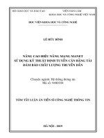 Tóm tắt luận án Tiến sĩ Công nghệ thông tin: Nâng cao hiệu năng mạng MANET sử dụng kỹ thuật định tuyến cân bằng tải đảm bảo chất lượng truyền dẫn