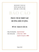 PHÂN TÍCH THIẾT KẾ HƯỚNG ĐỐI TƯỢNG Đề tài : Quản lý nấu ăn