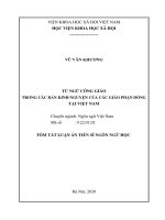Tóm tắt luận án Tiến sĩ Ngôn ngữ học: Từ ngữ Công giáo trong các bản kinh nguyện của các Giáo phận Dòng tại Việt Nam