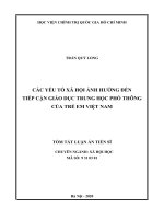 Các yếu tố xã hội ảnh hưởng đến tiếp cận giáo dục trung học phổ thông của trẻ em việt nam (tt) 